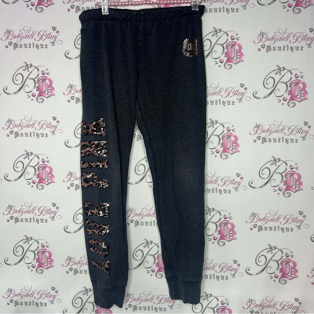 Victoria secret pink sequin jogger pants cheetah print love pink sweat pants y2k